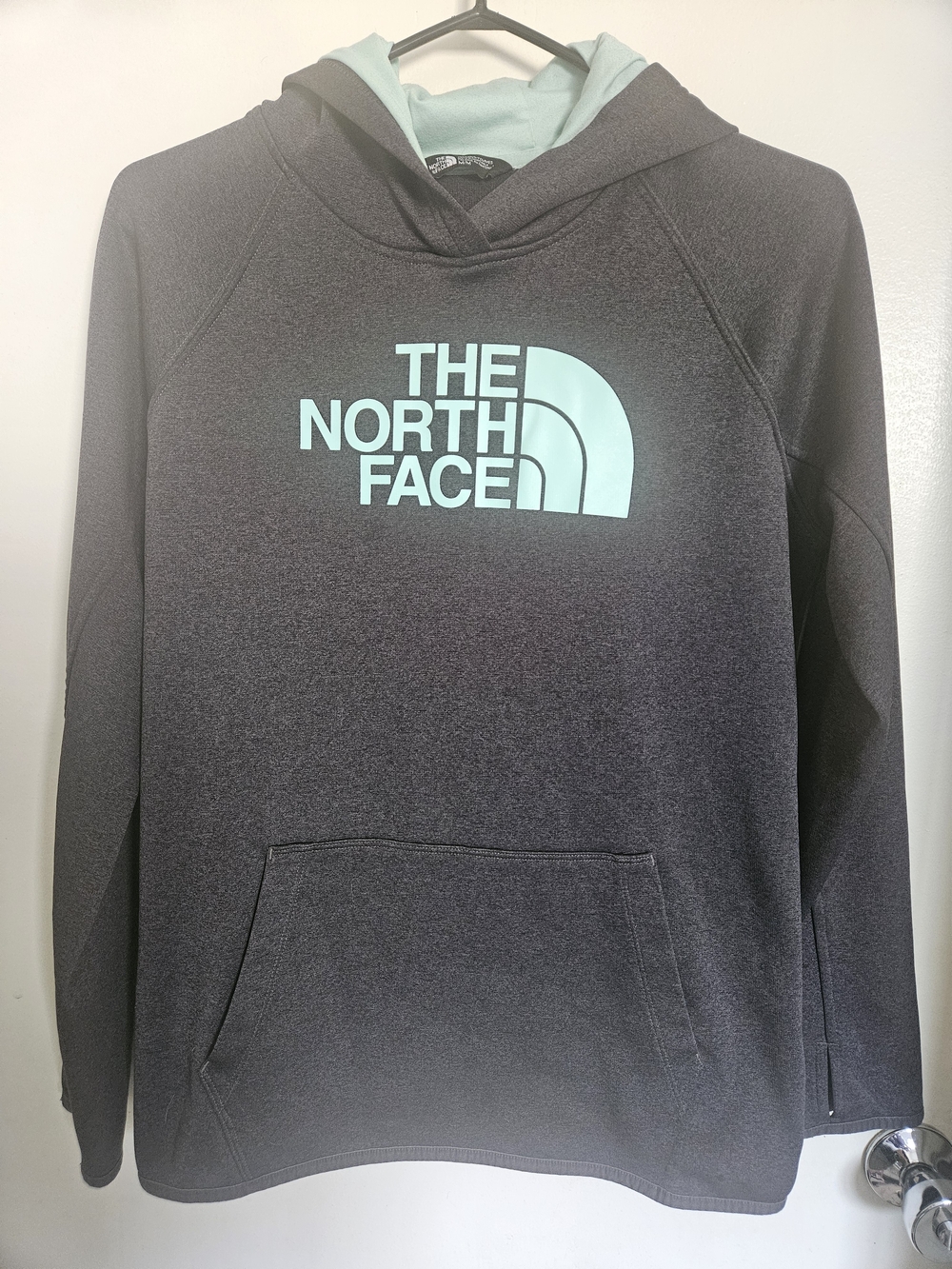 The North Face Unisex Dark Gray Hoodie with Turquoise Logo